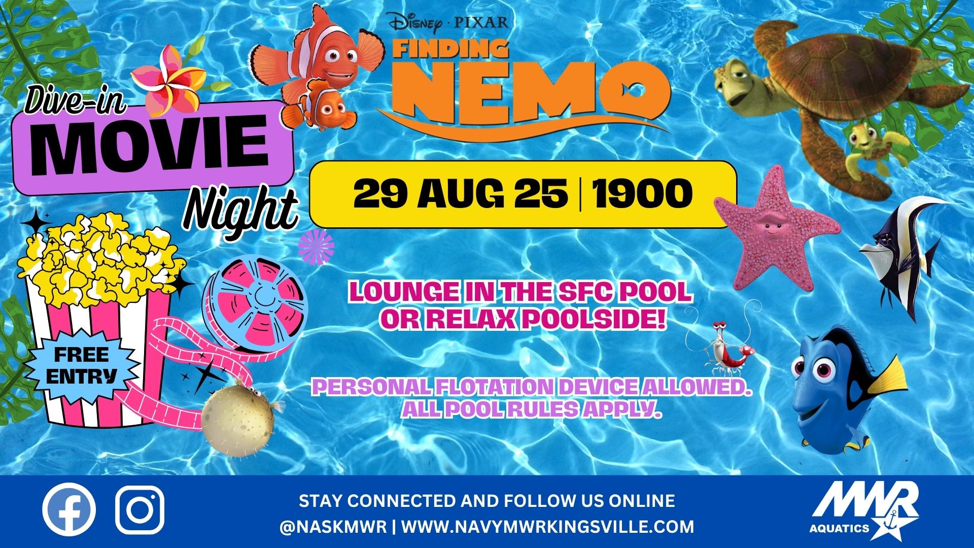 Dive - In Movie at the Santiago Fitness Center Pool on 29 AUG 25. (Finding Nemo)